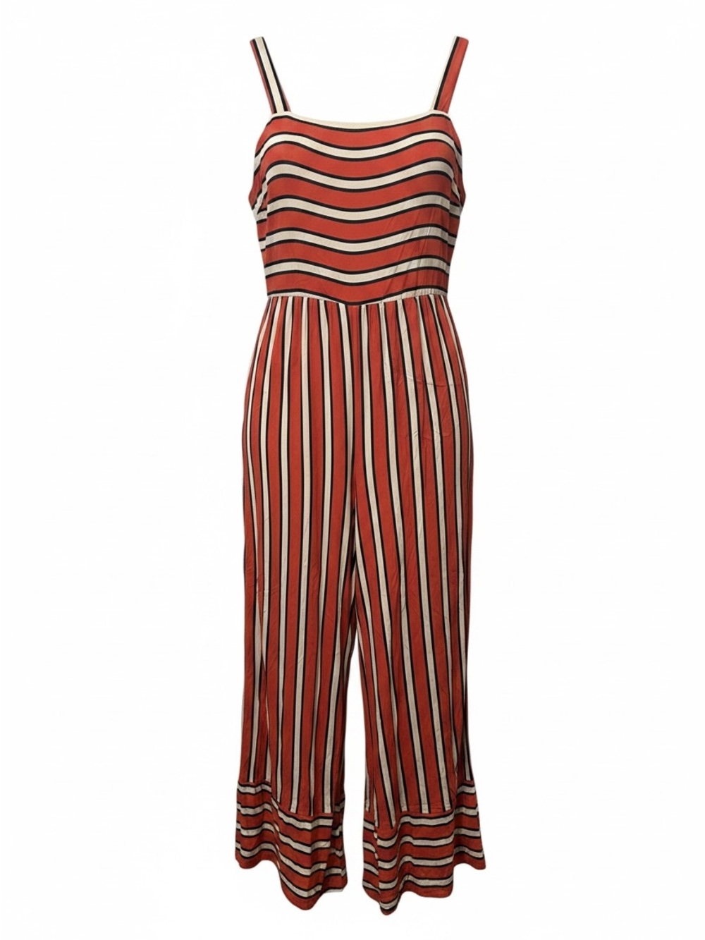 Crimson Striped Red Wide-Leg Jumpsuit with Blue and White Stripes - M